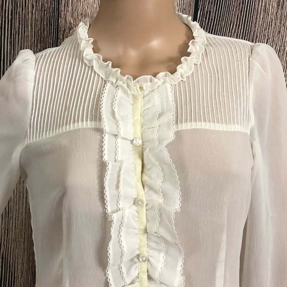 Ann Taylor Loft White Ruffle Shirt - Picture 4 of 14